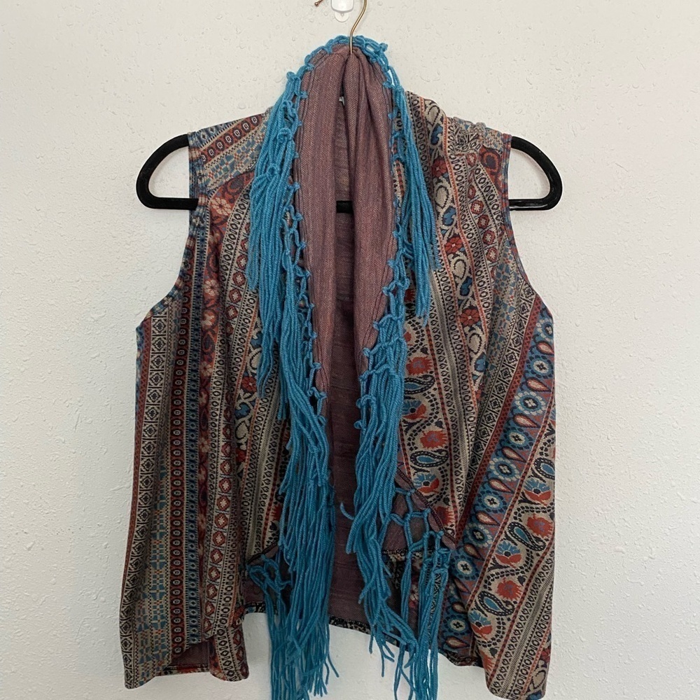 Flying Tomato Womens Medium Fringe Boho Southwest Printed Vest